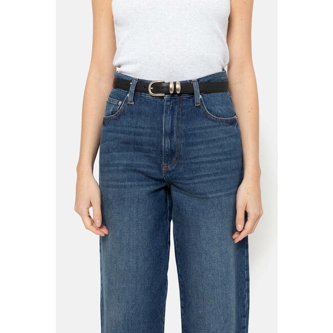 Ame antwerp LEON BLACK LEATHER 2.5CM BELT WITH GOLD BUCKLE