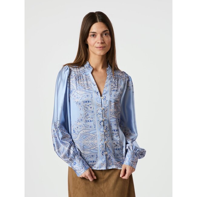 Neo Noir MASSIMA PAISLEY BORDER BLOUSE LIGHT BLUE