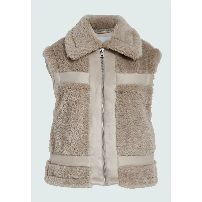 Minus MSALDA FAUX FUR VEST SAND GREY