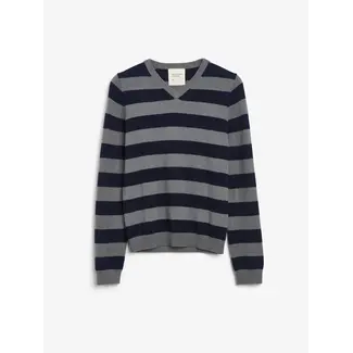 PEOPLE'S REPUBLIC OF CASHMERE WOMEN'S FITTED 90'S V-NECK NAVY BLUE/SOLID GREY
