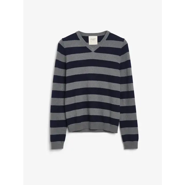 PEOPLE'S REPUBLIC OF CASHMERE WOMEN'S FITTED 90'S V-NECK NAVY BLUE/SOLID GREY