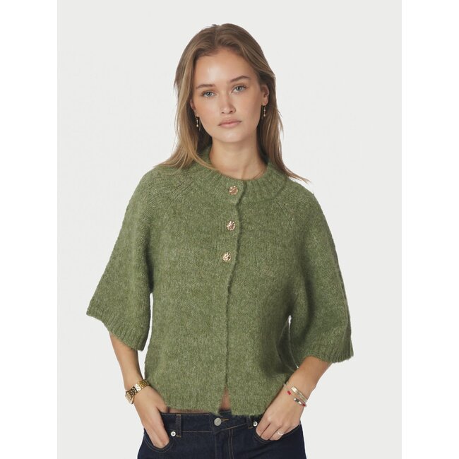 Neo Noir BENUTA FLUFFY KNIT CARDIGAN DUSTY GREEN