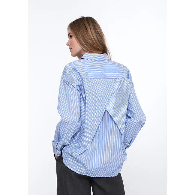 SIMPLE THE BRAND BELLA BLOUSE SKY BLUE STRIPE