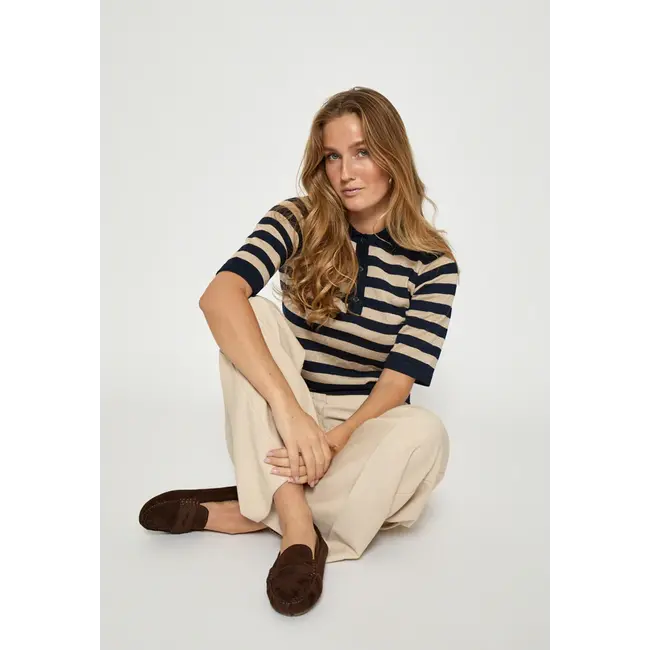 Minus MSALICE KNIT T-SHIRT BLACK IRIS STRIPE