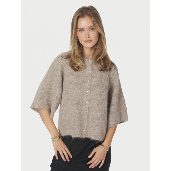 Neo Noir AMAYA FLUFFY KNIT CARDIGAN BEIGE MELANGE