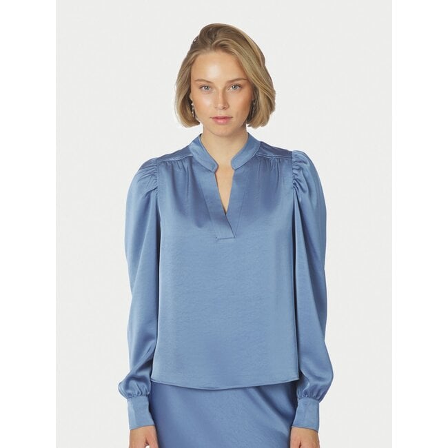 Neo Noir ROSSLYN HEAVY SATEEN BLOUSE SMOKE BLUE