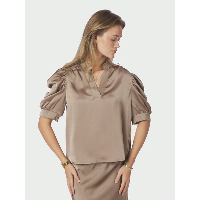 Neo Noir ROELLA HEAVY SATEEN BLOUSE DARK TAUPE