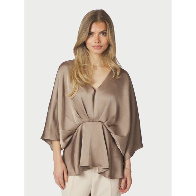 Neo Noir RIVINA HEAVY SATEEN BLOUSE DARK TAUPE
