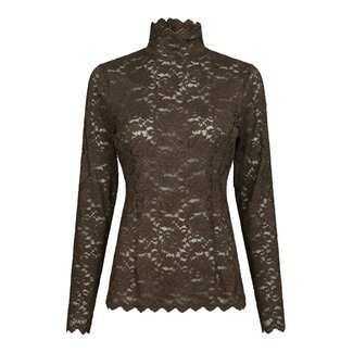 Neo Noir LIZA LACEFLOWER BLOUSE CHOCOLATE BROWN
