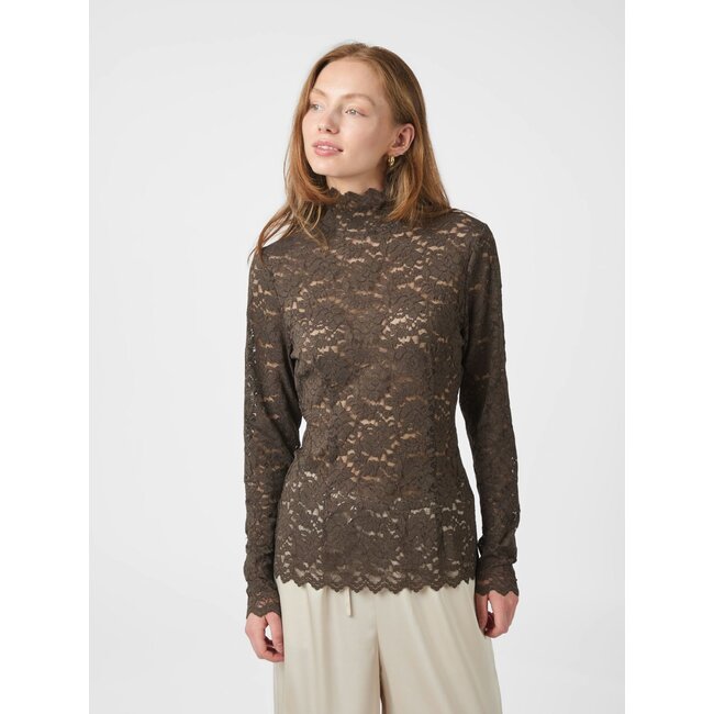 Neo Noir LIZA LACEFLOWER BLOUSE CHOCOLATE BROWN