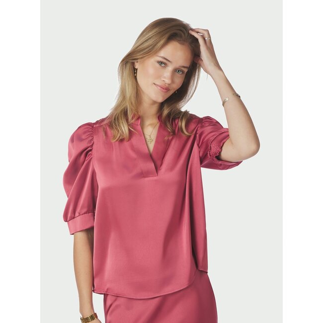 Neo Noir ROELLA HEAVY SATEEN BLOUSE CHERRY PINK