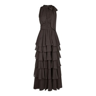 Neo Noir MARLI SOLID CHIFFON DRESS DUSTY BROWN
