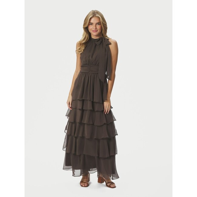 Neo Noir MARLI SOLID CHIFFON DRESS DUSTY BROWN