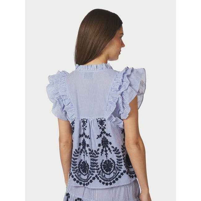 Neo Noir JAYLA STRIPE EMB. TOP BLUE