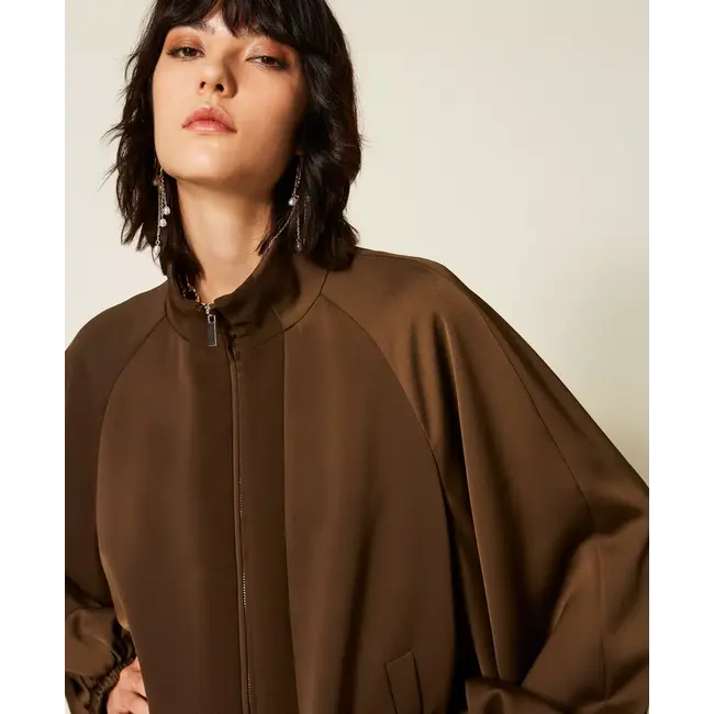 TWINSET ENVERS SATIN BALLOON JACKET DARKNESS BROWN