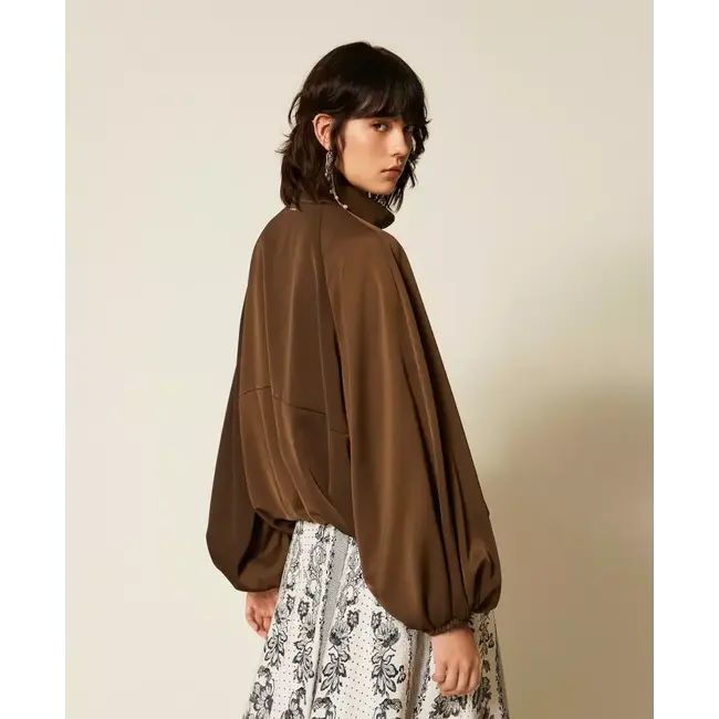 TWINSET ENVERS SATIN BALLOON JACKET DARKNESS BROWN