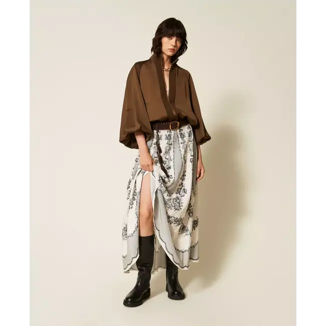 TWINSET ENVERS SATIN BALLOON JACKET DARKNESS BROWN