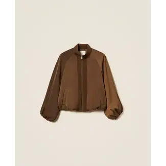 TWINSET ENVERS SATIN BALLOON JACKET DARKNESS BROWN