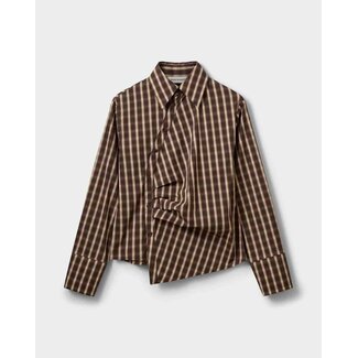 Sofie Schnoor PAIGE CHECKED ASYMMETRIC SHIRT BROWN CHECK