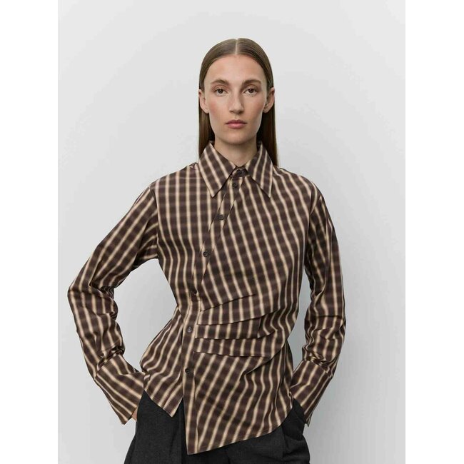 Sofie Schnoor PAIGE CHECKED ASYMMETRIC SHIRT BROWN CHECK