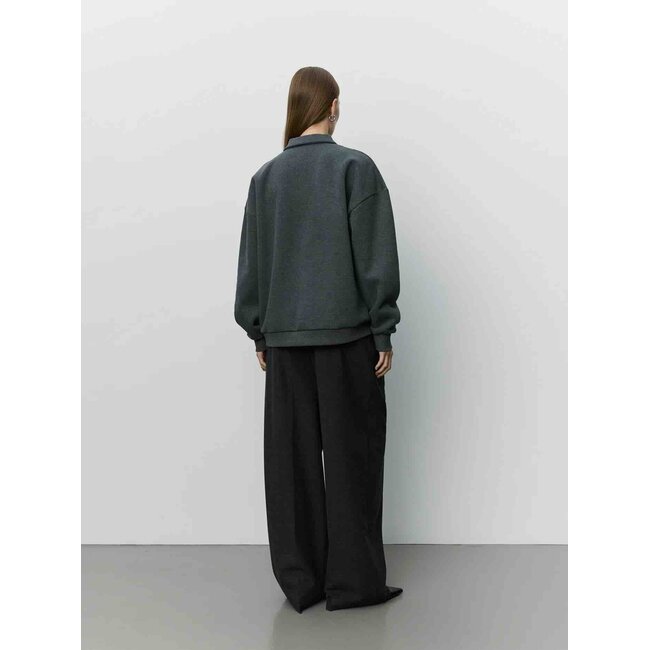 Sofie Schnoor LUME OVERSIZED POLO SWEATSHIRT DARK GREY MEL
