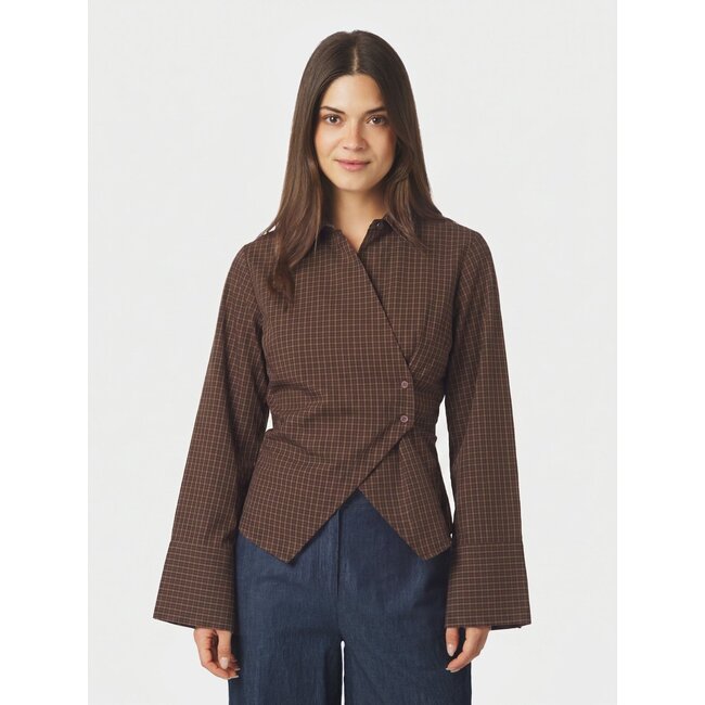 Neo Noir FENLI SMALL CHECK SHIRT AUBERGINE