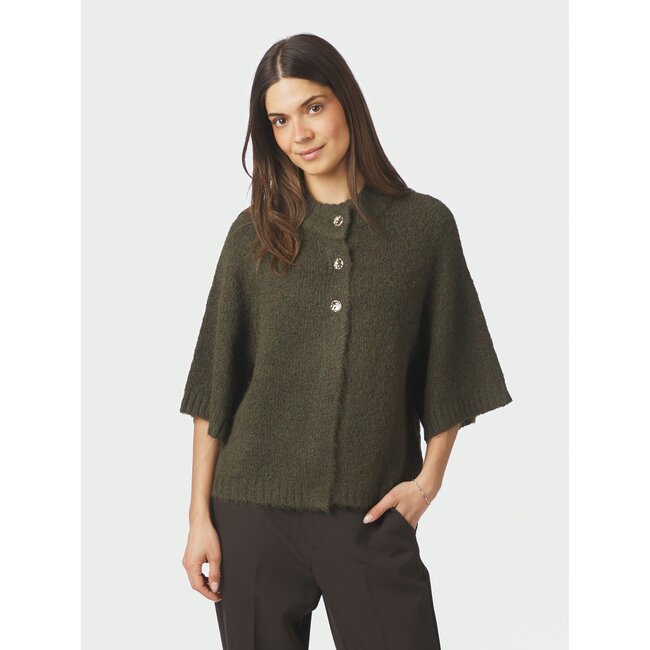 Neo Noir BENUTA FLUFFY KNIT CARDIGAN ARMY