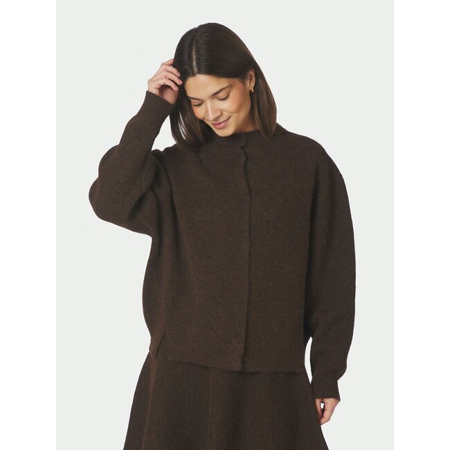 Neo Noir DIONE FLUFFY KNIT CARDIGAN BROWN MEL.