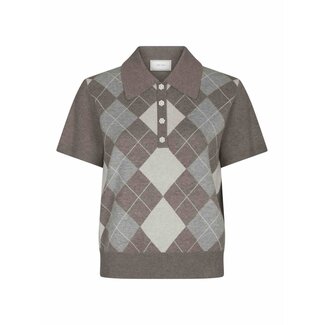 Neo Noir GIA CHECK KNIT BLOUSE DARK TAUPE