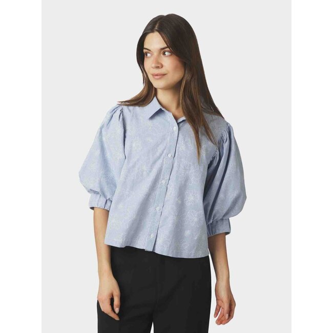 Neo Noir ETTA FLOWER STRIPE SHIRT LIGHT BLUE