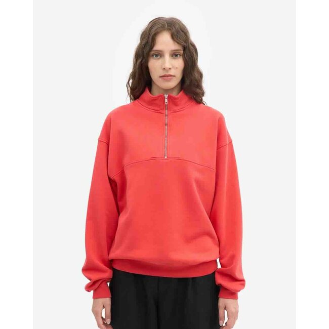 Colorful Standard WOMEN ORGANIC QUARTER ZIP RED TANGERINE