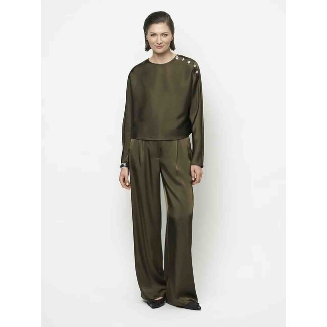 Dante 6 LEIVA BOLD SATIN TOP OLIJFGROEN