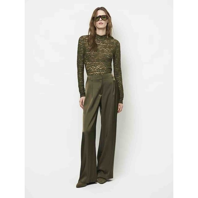 Dante 6 IRONY LACE NECK TOP OLIJFGROEN