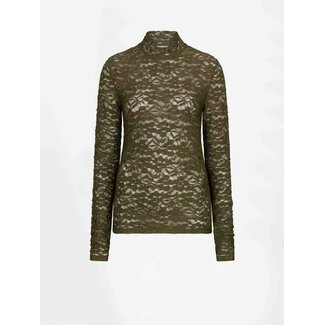 Dante 6 IRONY LACE NECK TOP OLIJFGROEN
