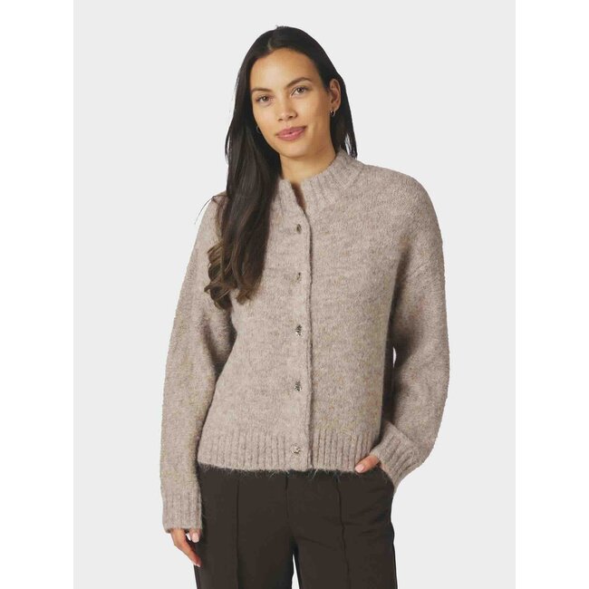 Neo Noir TAURA FLUFFY KNIT CARDIGAN BEIGE MEL.