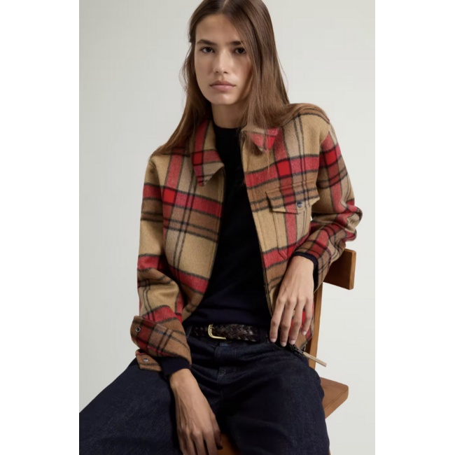 WOOLRICH LIGHT DOUBLE WOOL JACKET RED GOLD KHAKI