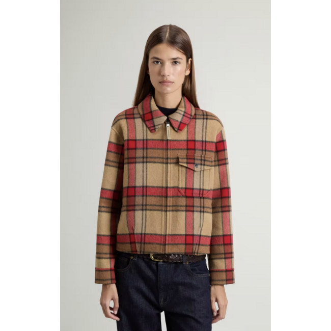 WOOLRICH LIGHT DOUBLE WOOL JACKET RED GOLD KHAKI