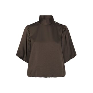 Neo Noir PARISA HEAVY SATEEN BLOUSE DARK BROWN