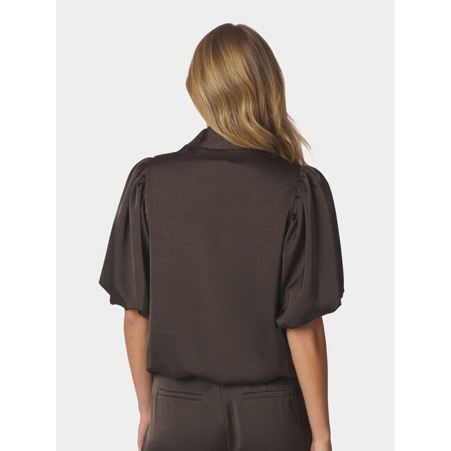 Neo Noir PARISA HEAVY SATEEN BLOUSE DARK BROWN