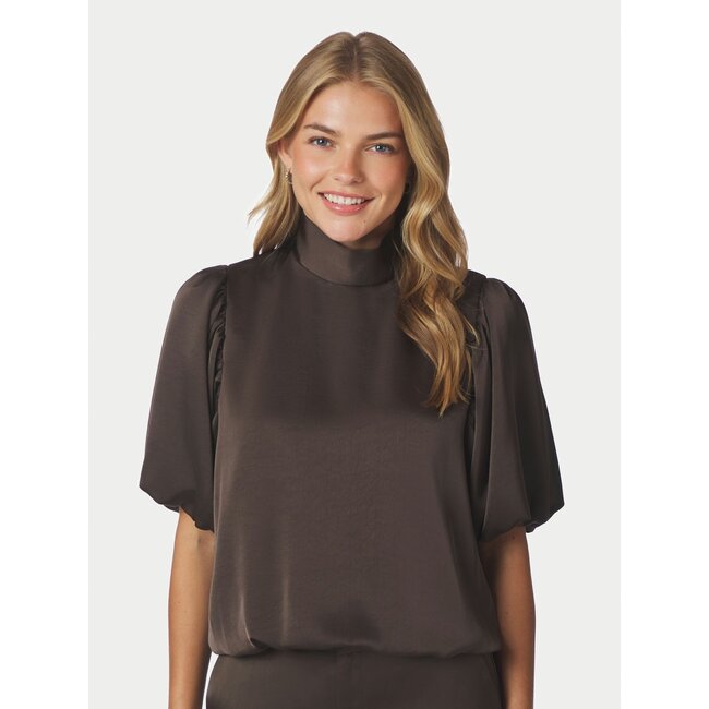 Neo Noir PARISA HEAVY SATEEN BLOUSE DARK BROWN