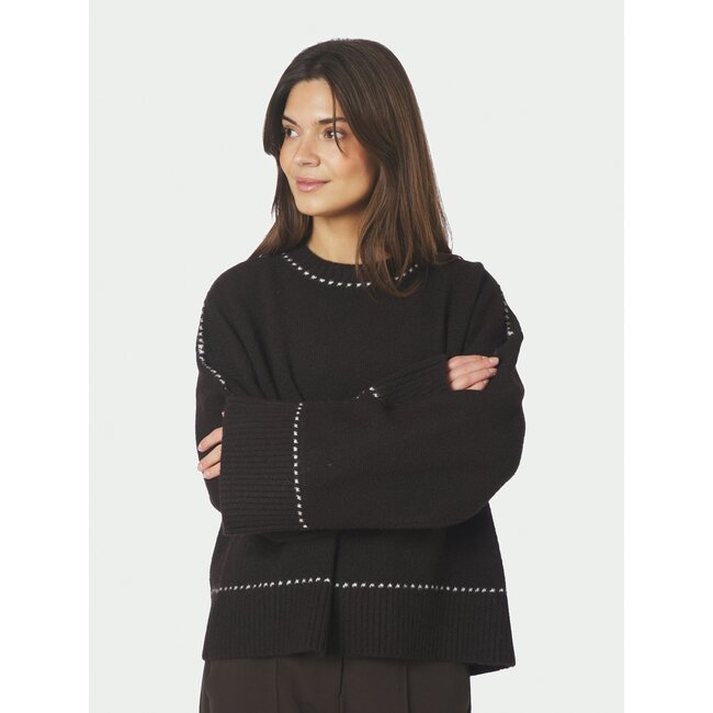 Neo Noir ROEME KNIT STITCH BLOUSE DARK BROWN