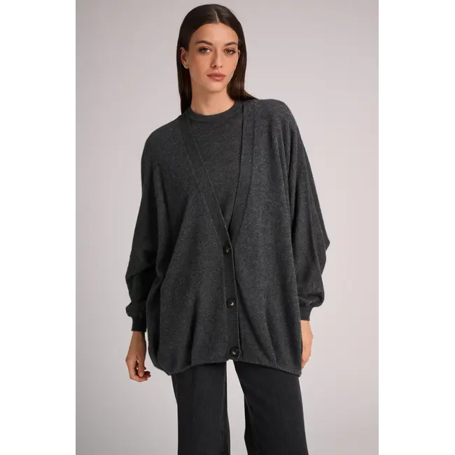 MARCH 23 ARRAN CARDIGAN DARK GREY