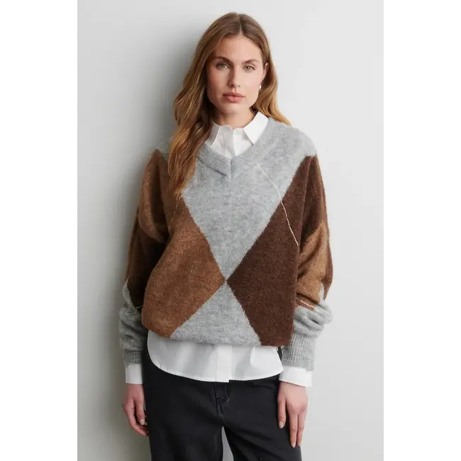 Second Female FORCA KNIT V-NECK LIGHT GREY MELANGE