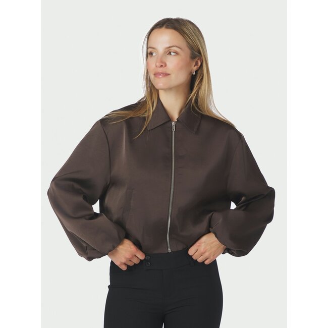 Neo Noir DENIELLE HEAVY SATEEN JACKET DARK BROWN