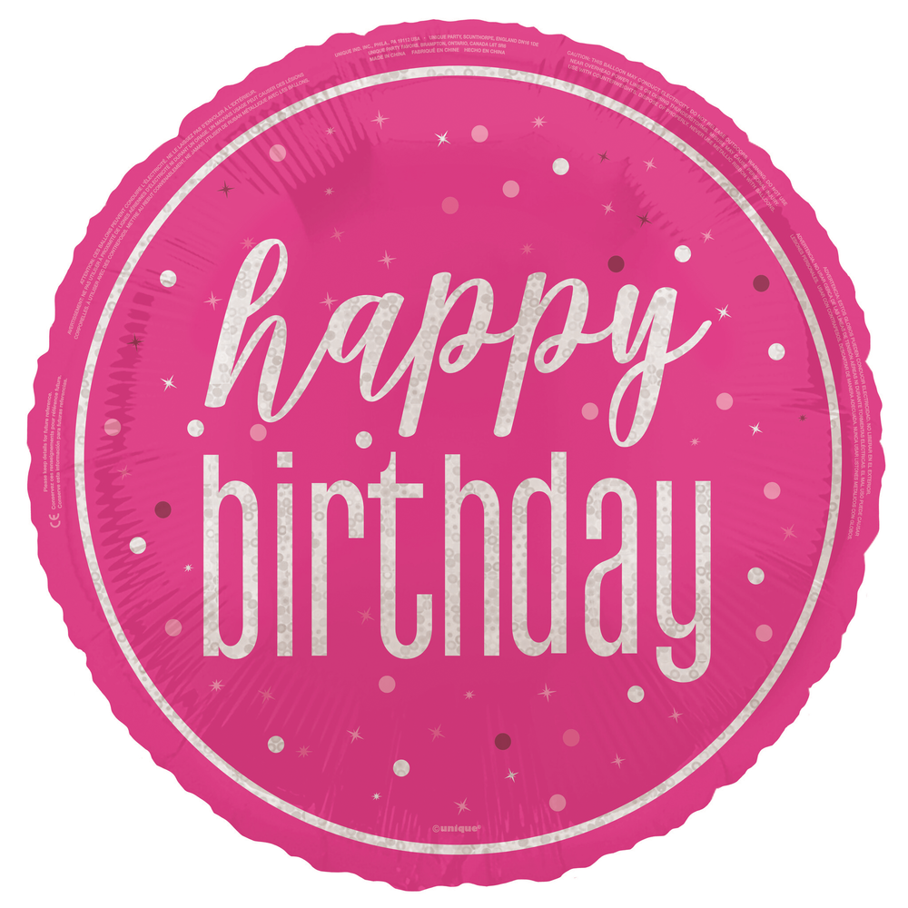 18 GLITZ Pink Happy Birthday Folienballon Rund Partywinkel 18-glitz-pink-happy-birthday-folienballon-rund-partywinkel