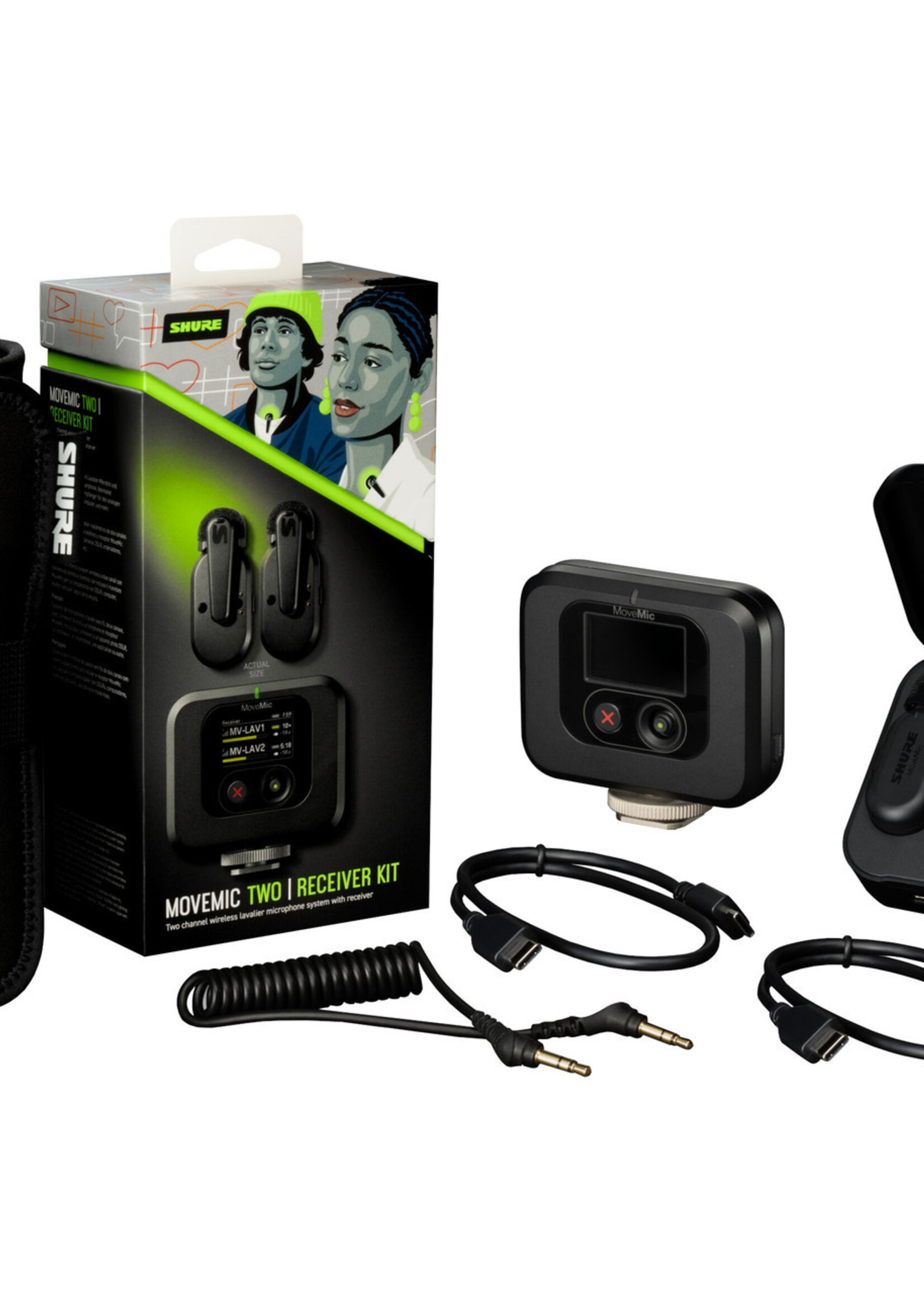 Shure MOVEMIC TWO RECEIVER KIT Two Lavs, Charge case, Camera Receiver