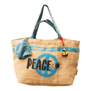 Eivissa XL4 recyclede jute shopper strandtas Azuurblauw