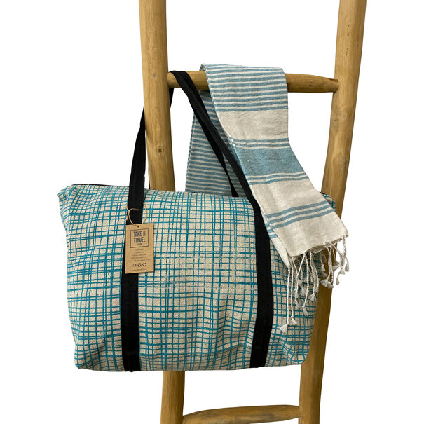 Take A Towel gerecyclede strandtas + hamamdoek Turquoise