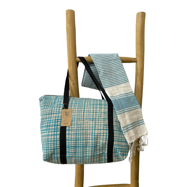 Take A Towel gerecyclede strandtas + hamamdoek Turquoise