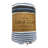Polycotton Fouta met tas Guus 3 blauw Ca 90 x180 cm